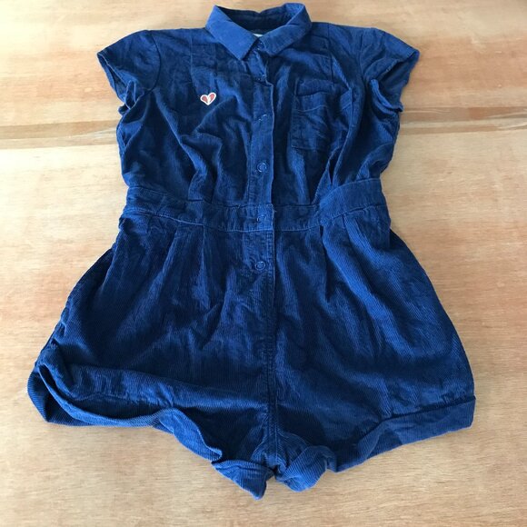Urban Outfitters Pants - Urban Outfitters Corduroy Romper Women M Blue Snap Button Pockets Short Sleeve